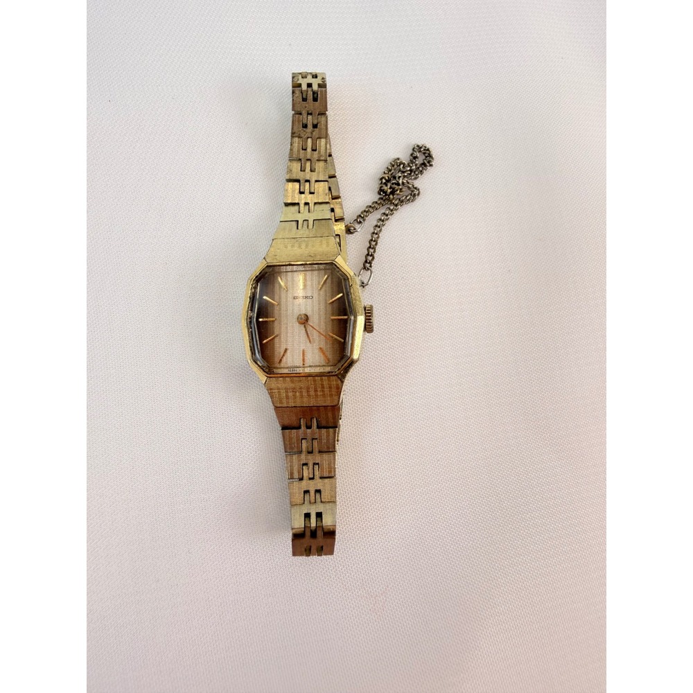 Vintage Seiko 11-4899 Gold Tone Octagon Linen Dial Manual Wind Watch 920555